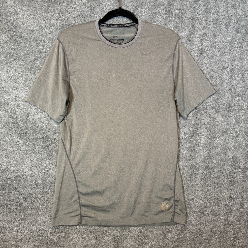 Nike Pro Combat Shirt Mens Medium‎ Gray Fitted Short Sleeve Stretch Activewear